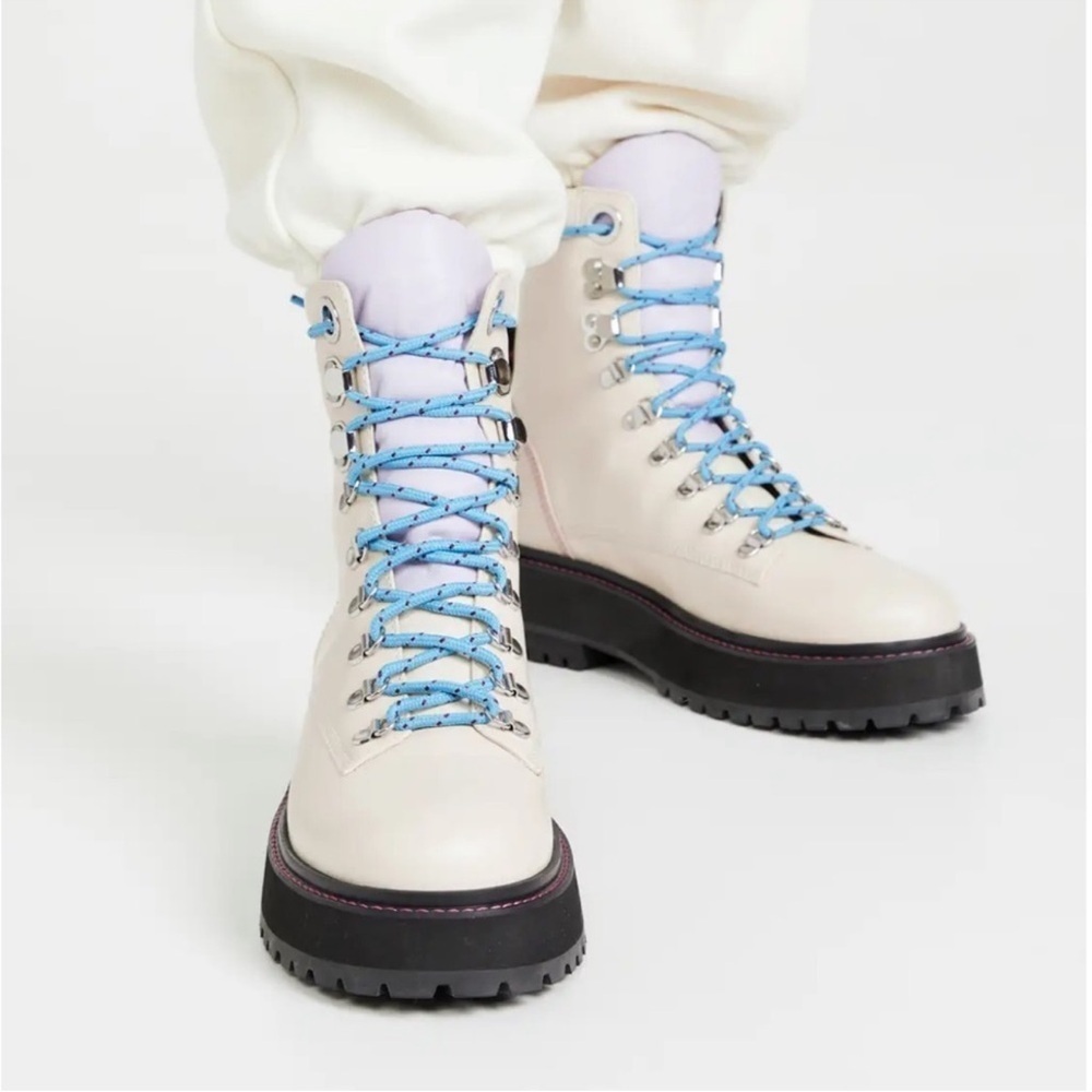 Leather boots combat style white Larroude Jordan Low Boot - Picture 5 of 12